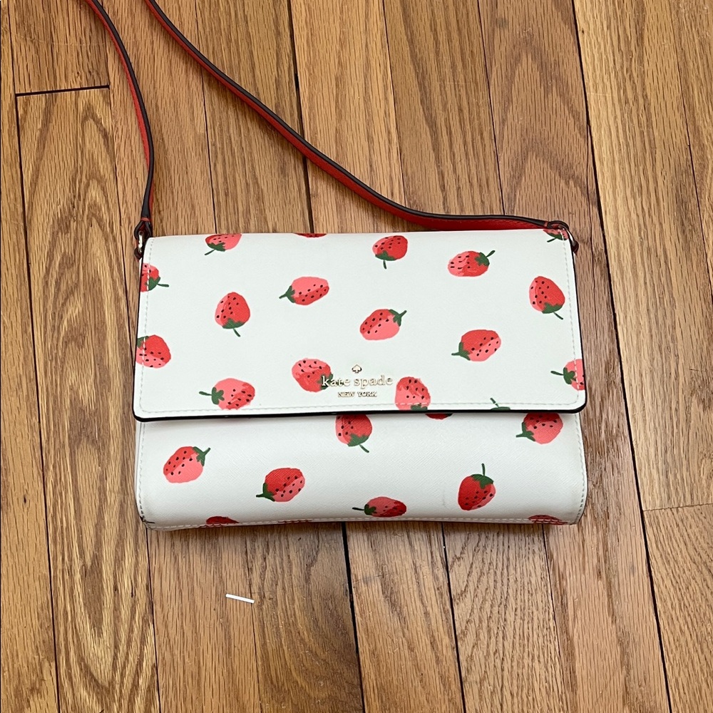 kate spade White Strawberry Print Crossbody Bag